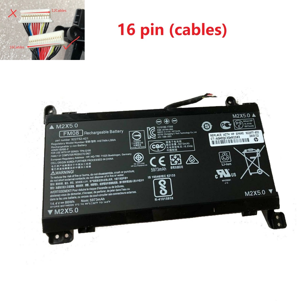 akut 16 pin HP Omen 17-AN014NG HSTNN-LB8A 922752-421 HQ-TRE TPN-Q195 (yhteensopiva)